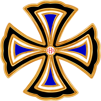 Golden Blue Cross Design PNG with transparent background