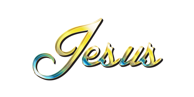 Golden Blue Jesus Text Graphic PNG with transparent background