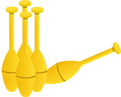 Golden Bowling Pinsand Ball PNG with transparent background