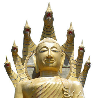 Golden_ Buddha_ Statue_with_ Naga_ Protector PNG with transparent background