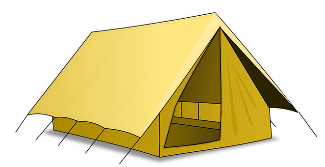 Golden Camping Tent Illustration PNG with transparent background