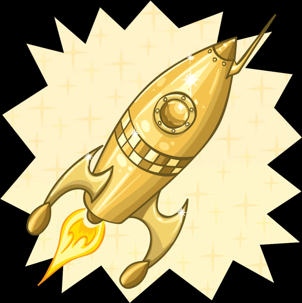 Golden Cartoon Rocket Illustration