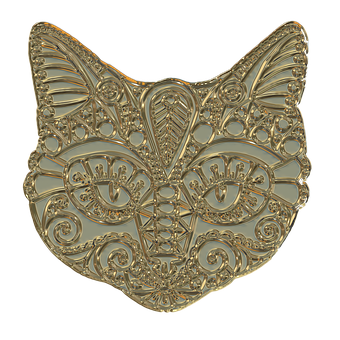 Golden Cat Mask Filigree Design PNG with transparent background