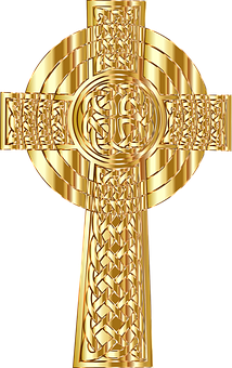 Golden Celtic Cross Design PNG with transparent background