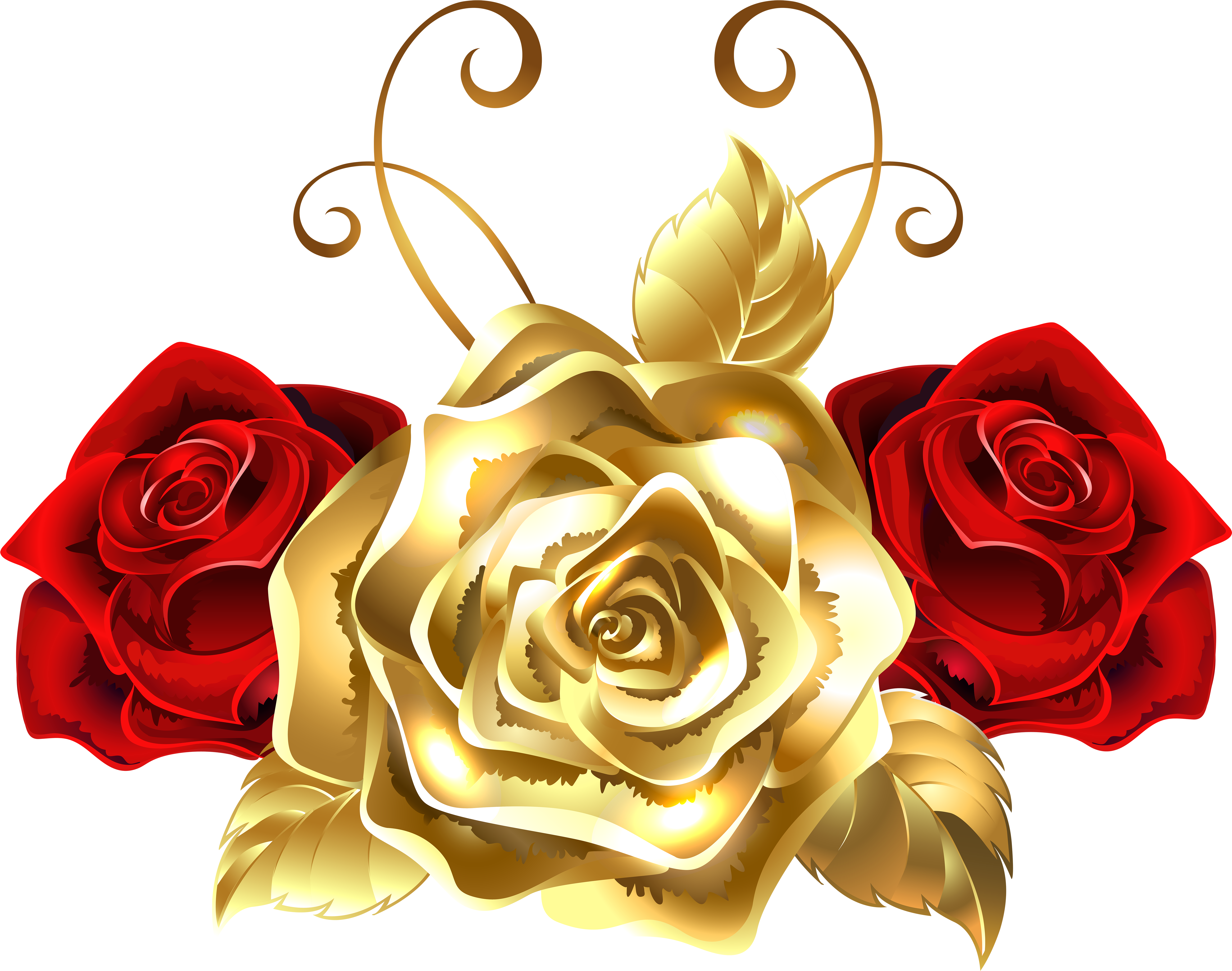 Gold And Red Roses Png Clip Art Image - Gold And Red Roses, Transparent Png PNG with transparent background