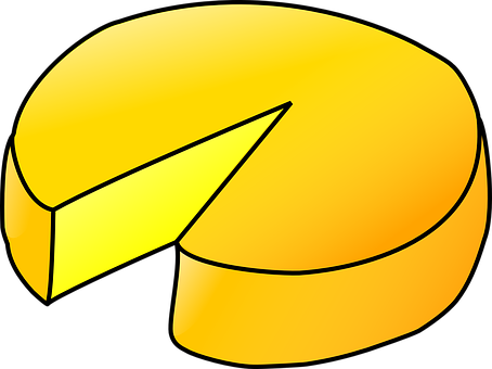 Golden Cheese Wheel Cut Slice PNG with transparent background
