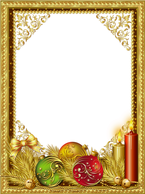 Golden Christmas Framewith Ornamentsand Candle