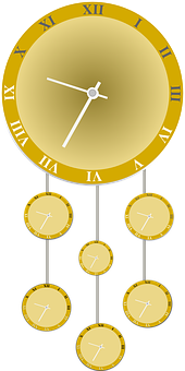 Golden Clock Tree Illustration PNG with transparent background