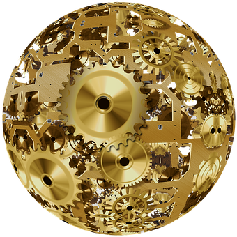 Golden Clockwork Sphere PNG with transparent background
