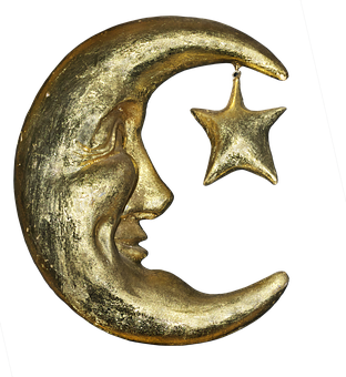 Golden Crescent Moonand Star PNG with transparent background