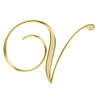 Golden Cursive Letter V PNG with transparent background