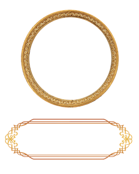 Golden Decorative Frames Black Background PNG with transparent background