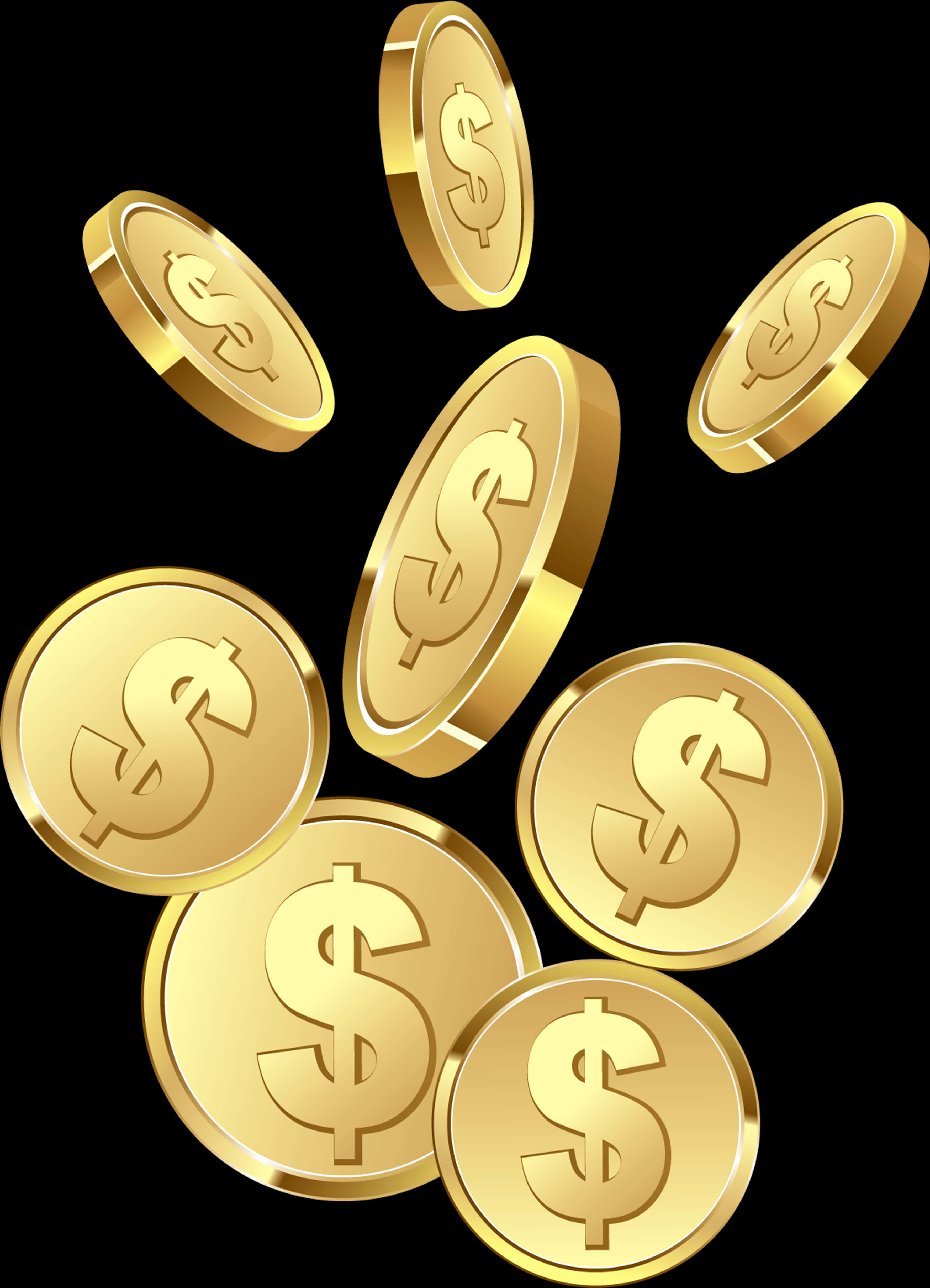 Golden Dollar Coins Falling PNG with transparent background