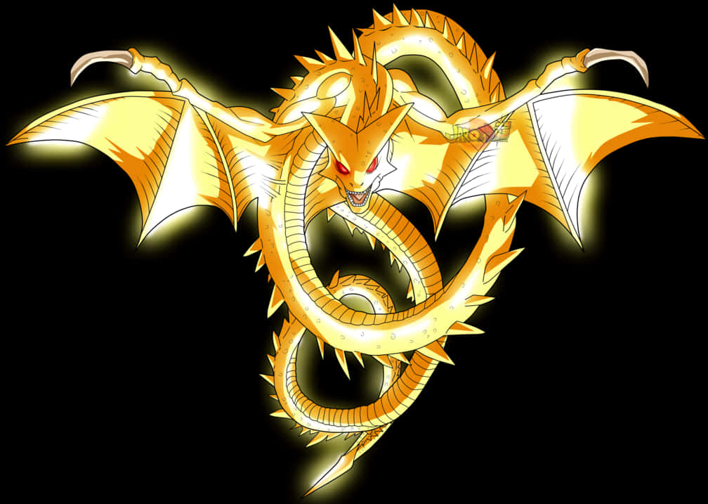 Golden Dragon Shenron Dragon Ball Artwork PNG with transparent background