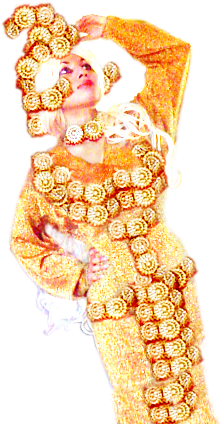 Golden Floral Attire_ Woman Posing