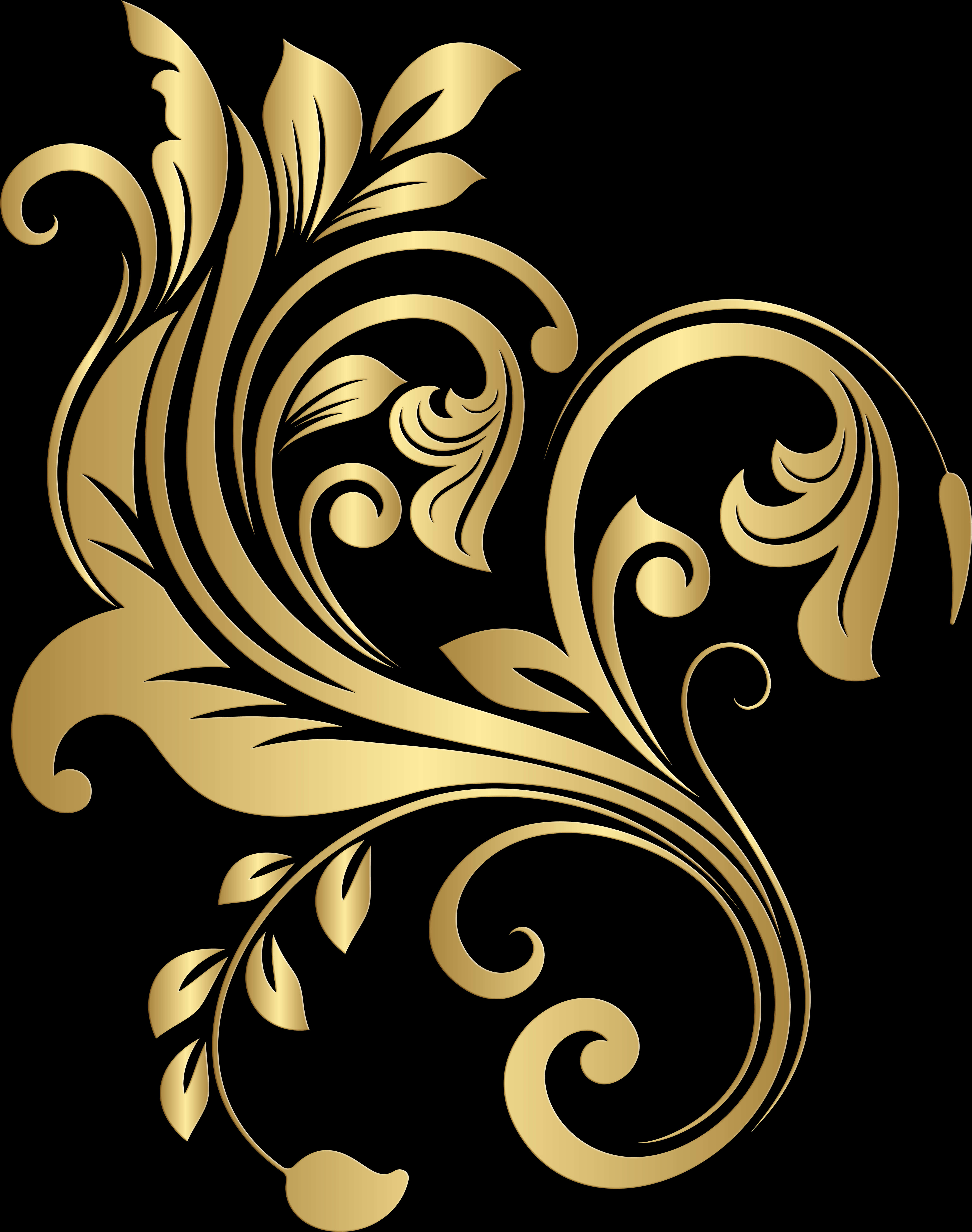 Golden Floral Decorative Element PNG image with a transparent background, free high-resolution download
