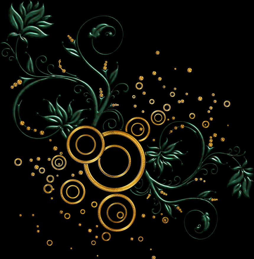 Golden Floral Designon Black Background