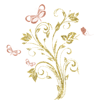 Golden Floral Designwith Butterflies PNG with transparent background