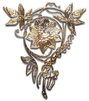 Golden Floral Metal Artwork PNG with transparent background