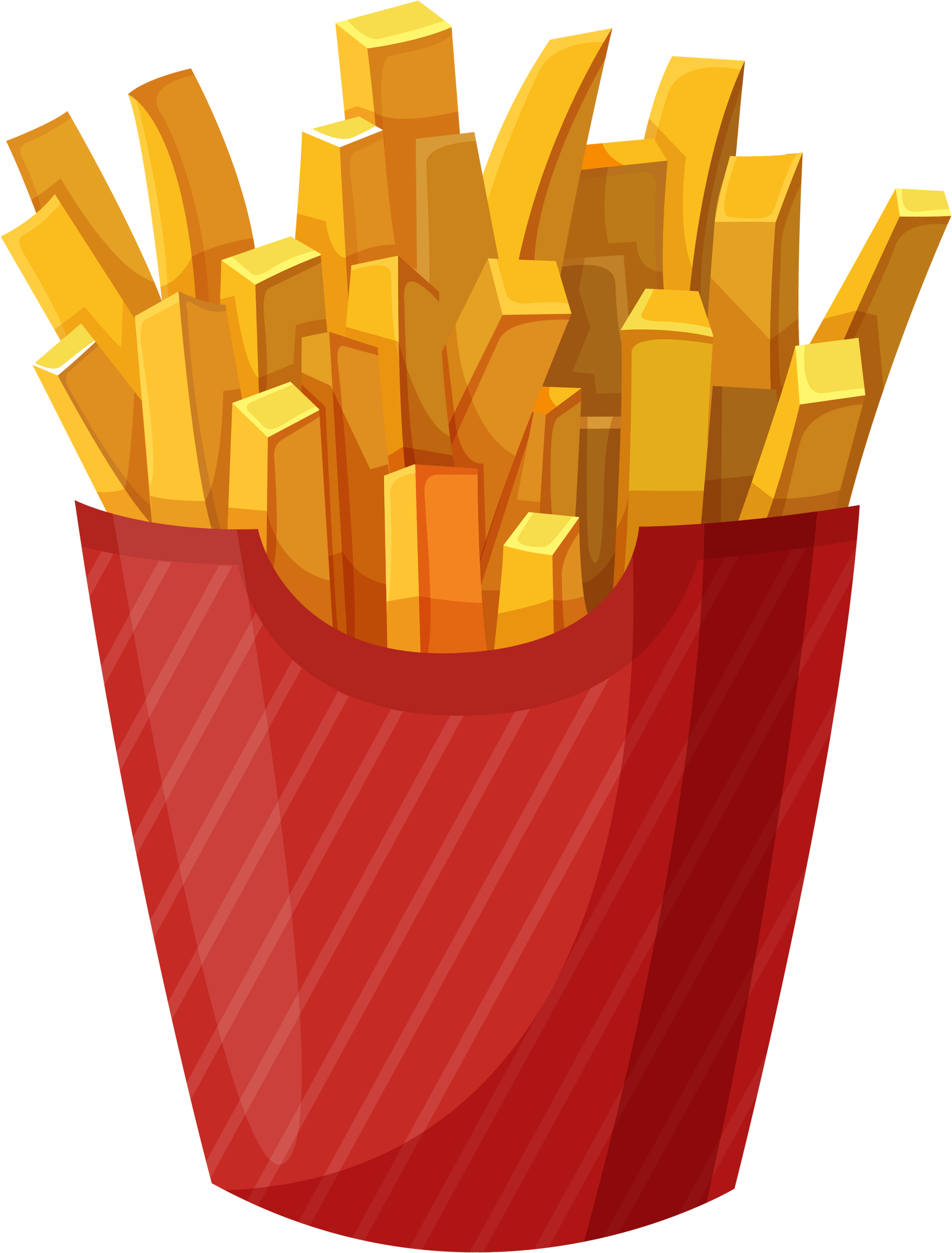 Golden French Fries Cartoon Illustration PNG with transparent background