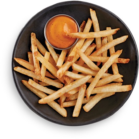 Golden French Frieswith Dipping Sauce PNG with transparent background