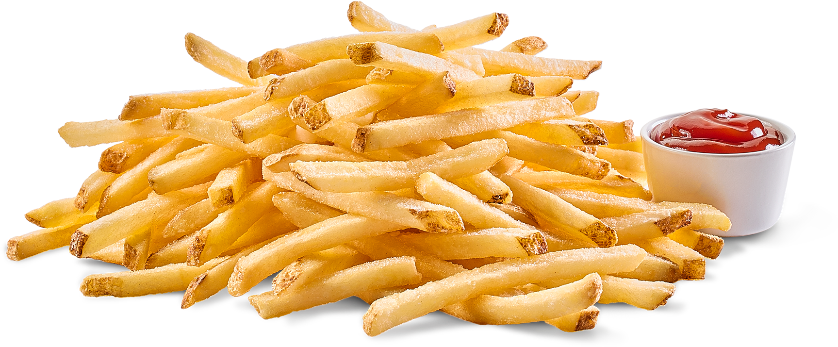 Golden French Frieswith Ketchup Dip PNG with transparent background