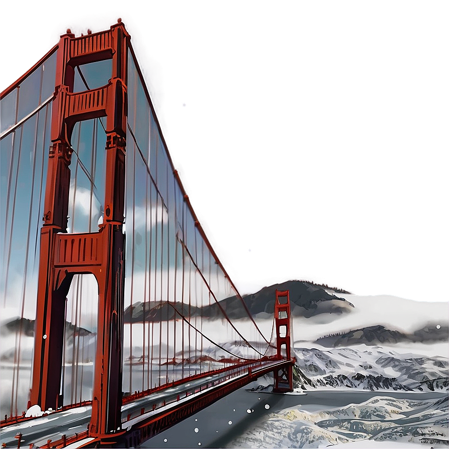 Golden Gate Bridge In Winter Snow Png 13