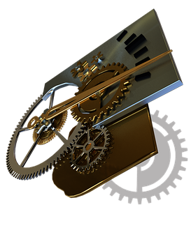 Golden Gearsand Cogs PNG with transparent background