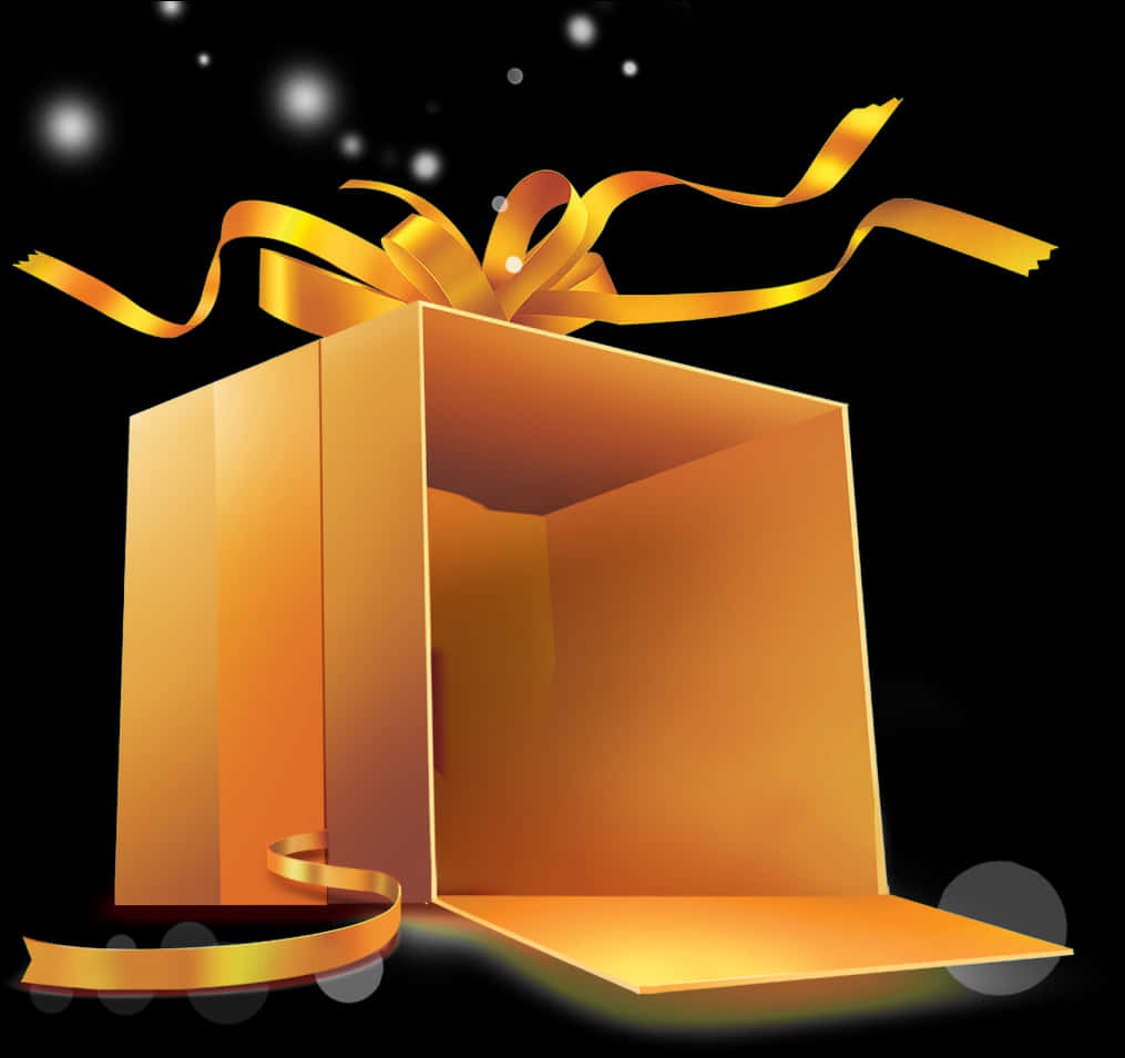 Golden Gift Box Open Ribbon