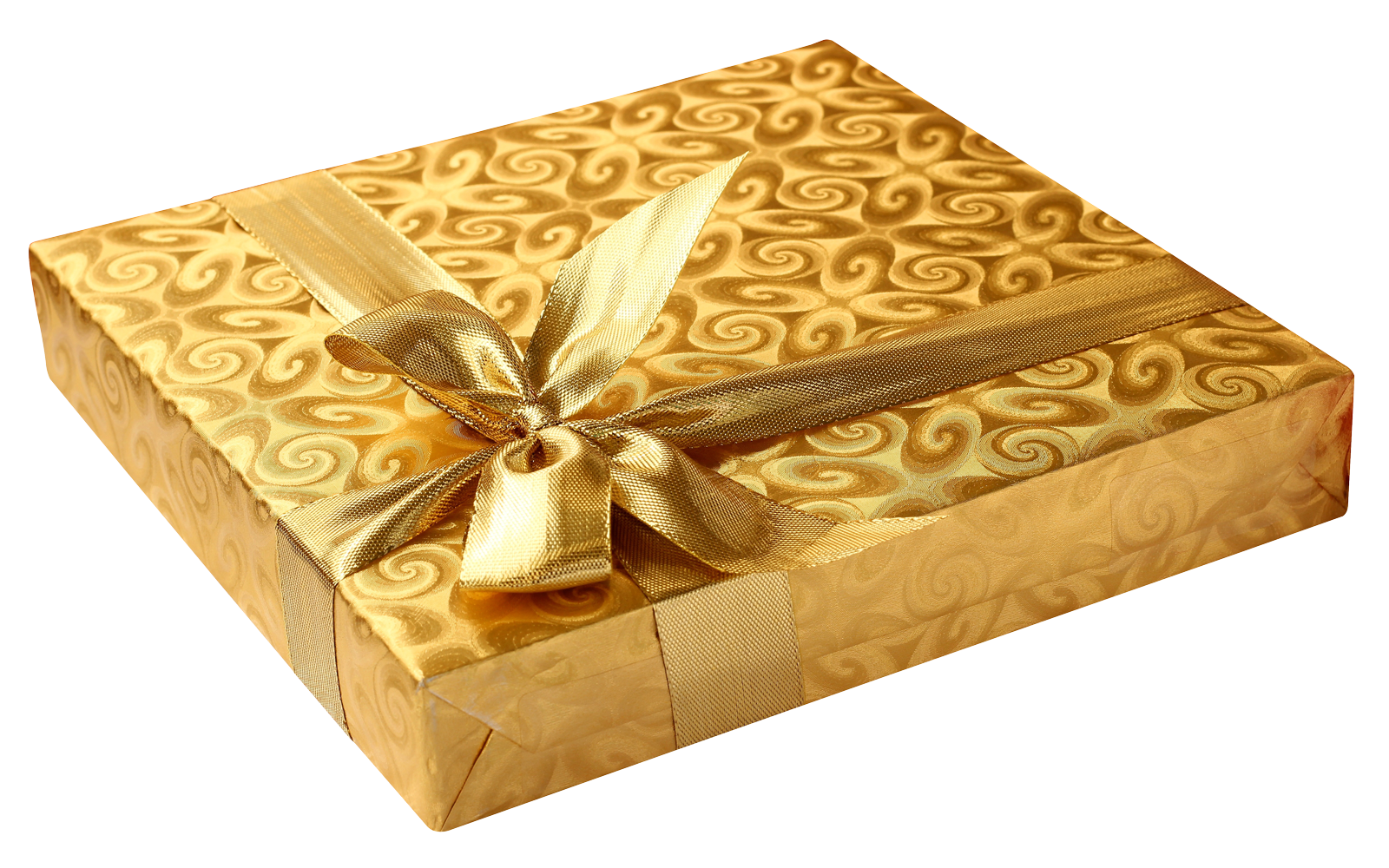 Golden Gift Boxwith Satin Ribbon PNG with transparent background