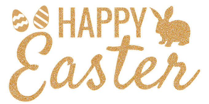 Golden Happy Easter Glitter Sign PNG with transparent background