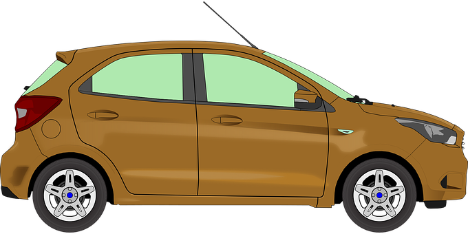 Golden Hatchback Side View PNG with transparent background