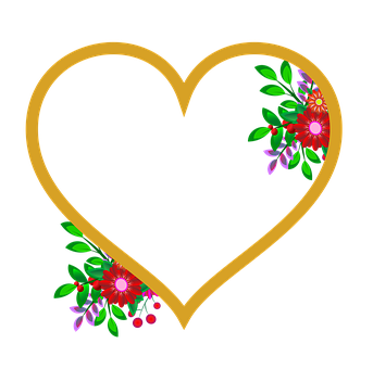 Golden Heart Floral Design PNG with transparent background