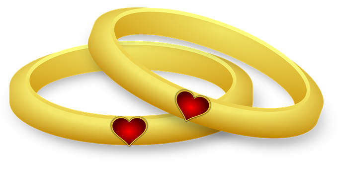 Golden Heart Rings Graphic PNG with transparent background