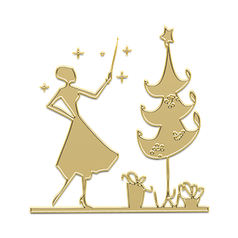Golden Holiday Magic Wandand Christmas Tree PNG with transparent background