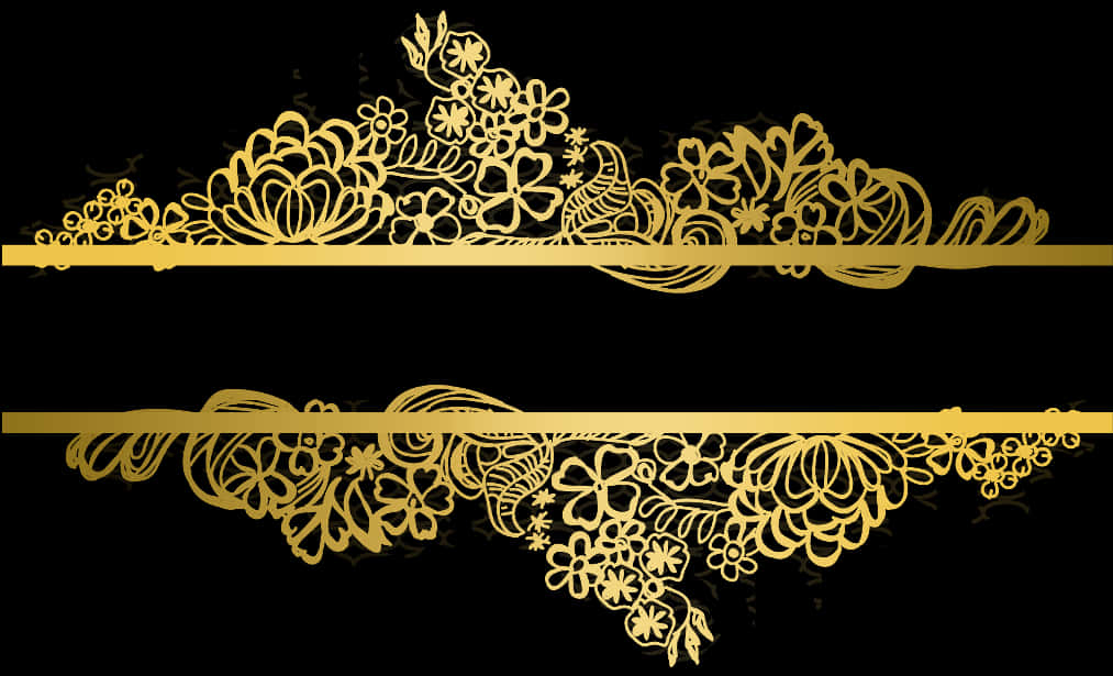 Golden Lace Designon Black Background PNG with transparent background