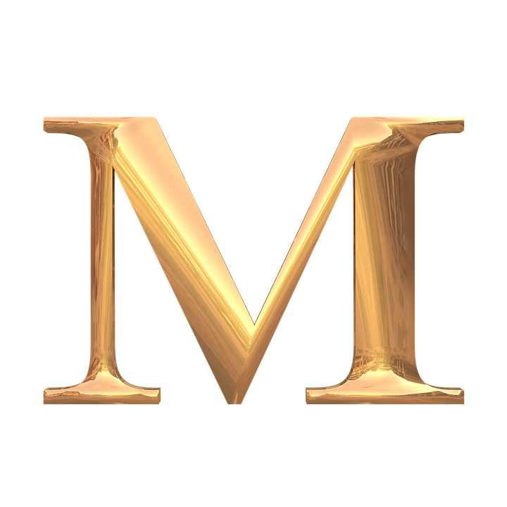 Golden Letter M3 D Rendering