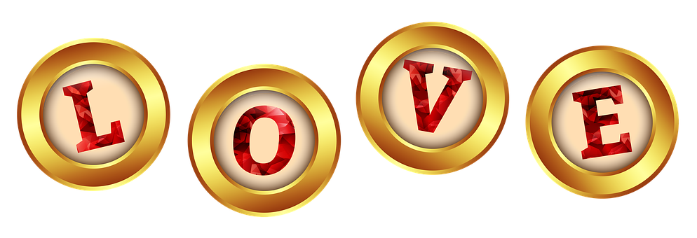 Golden Love Letters Design PNG with transparent background