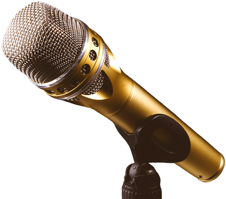 Golden Microphoneon Stand PNG with transparent background