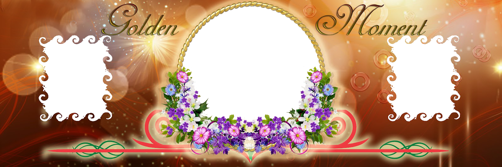 Golden Moment Floral Frame PNG with transparent background
