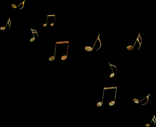 Golden Music Noteson Black Background