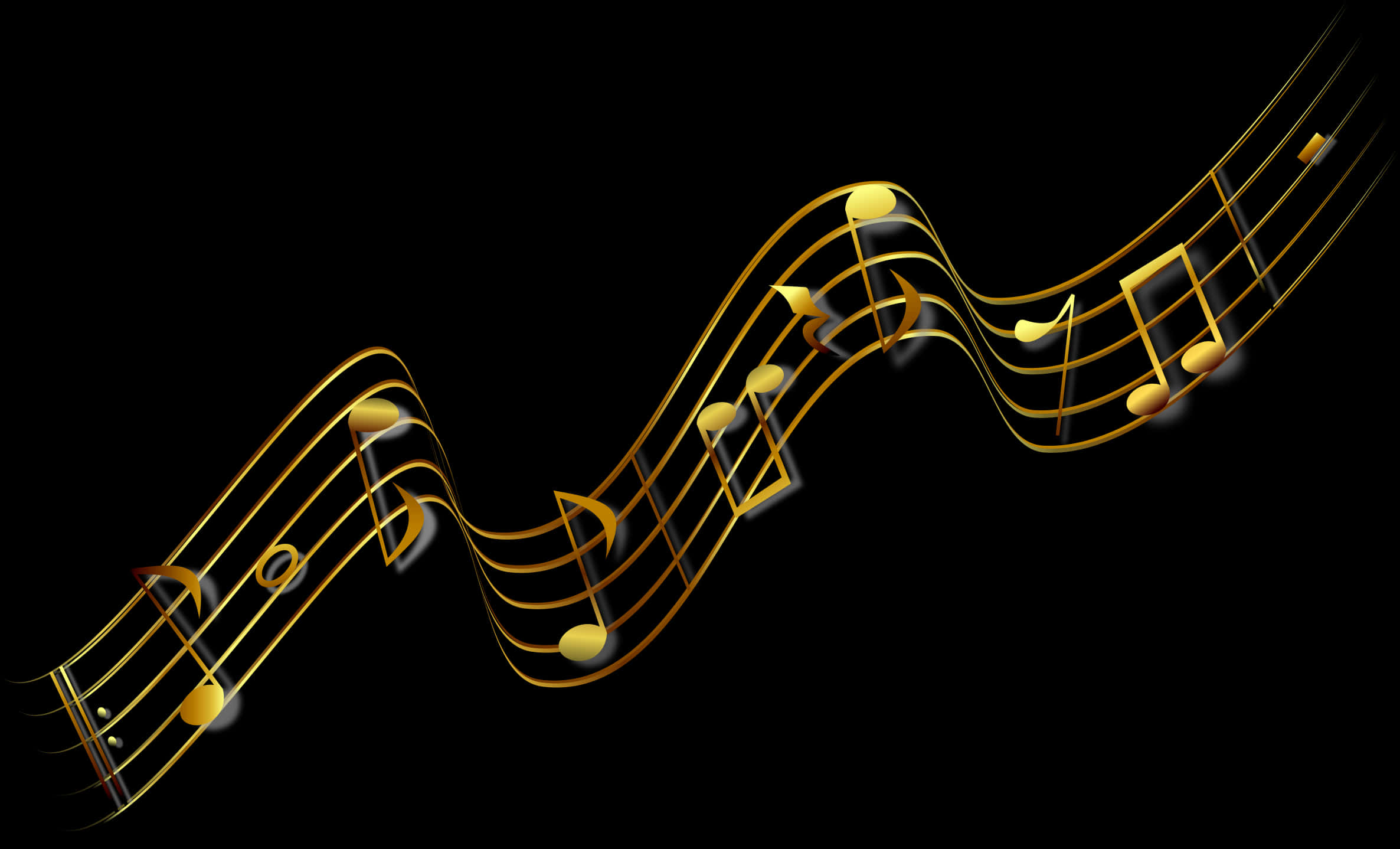 Golden Music Noteson Black Background