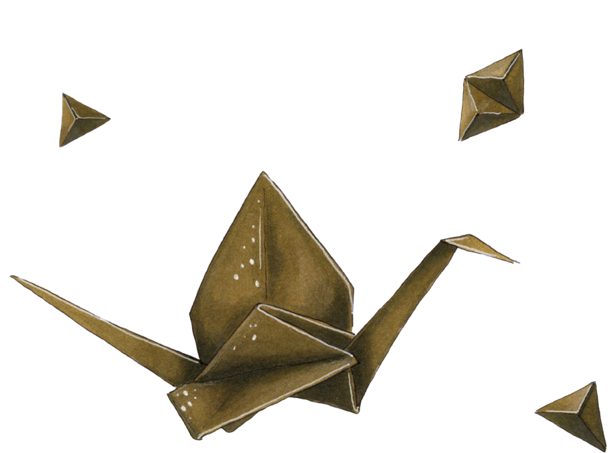 Golden origami craneand paper planes PNG image with a transparent background, free high-resolution download