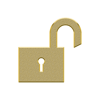 Golden Padlock Open PNG with transparent background