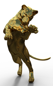 Golden Panther Statue PNG with transparent background