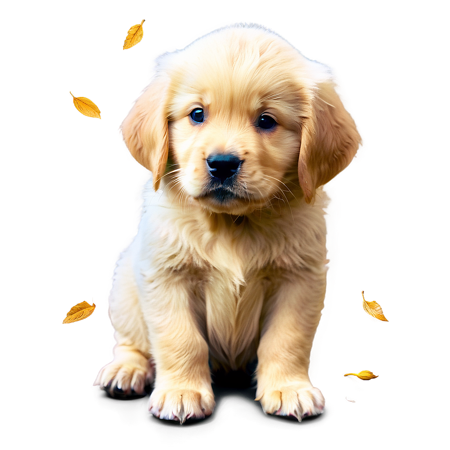 Golden Retriever Puppy And Leaves Png Rby47