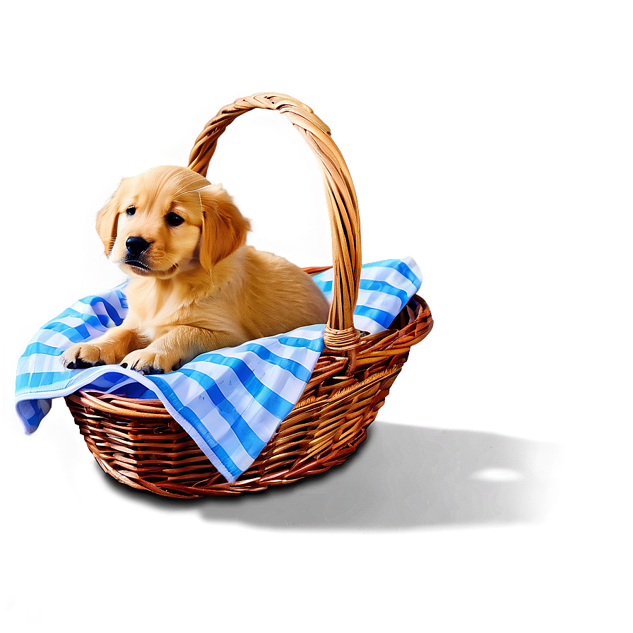 Golden Retriever Puppy In Basket Png Htp