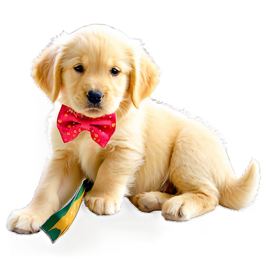 Golden Retriever Puppy With Bow Png Rxe45