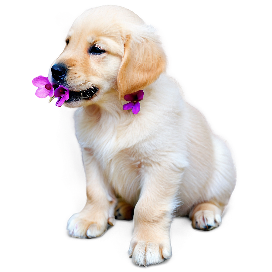 Golden Retriever Puppy With Flowers Png Apy