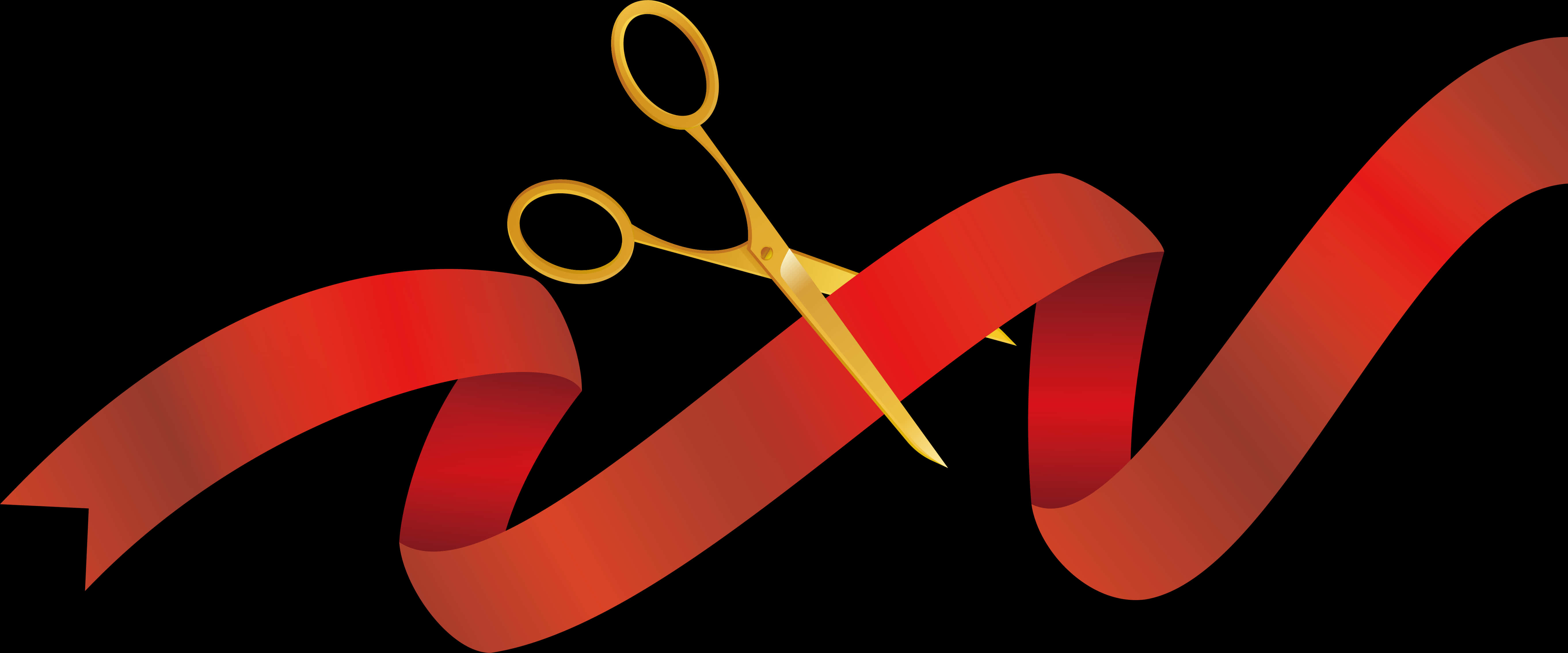 Golden Scissors Red Ribbon Cutting PNG image with a transparent background, free high-resolution download